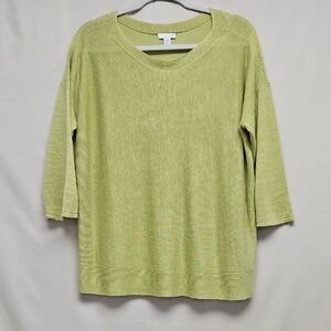 J. Jill Chartreuse Linen-Blend Lightweight Pullover Sweater - PM